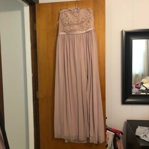 One shoulder lace gown.